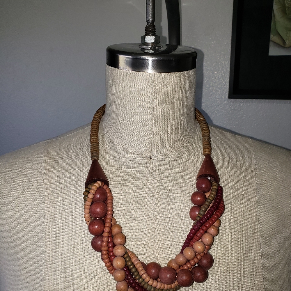Necklace Wood Beaded Multi Strand